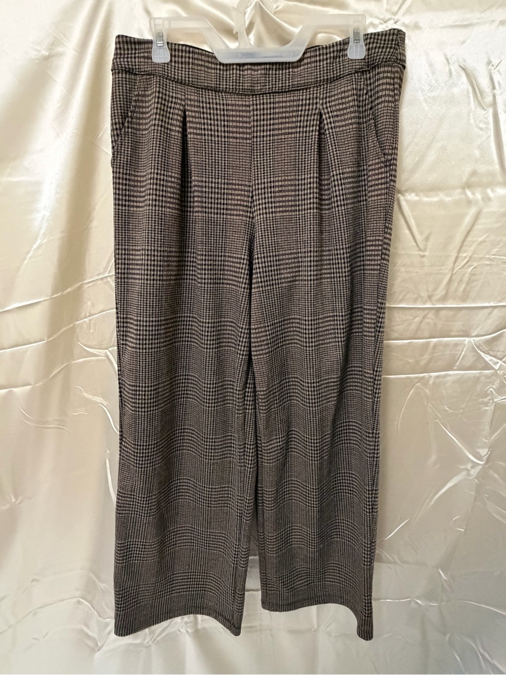 Max Studio Plaid Wide-Leg Women's Trousers in Brown